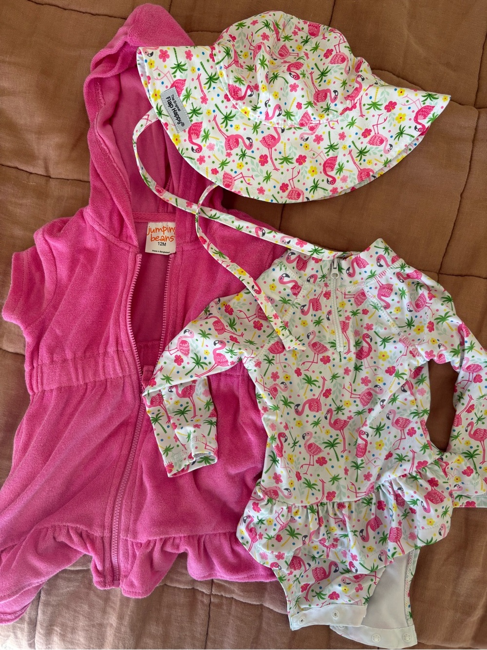 12M Swim Set Pink Hoodie & Flamingo Rash Guard Set